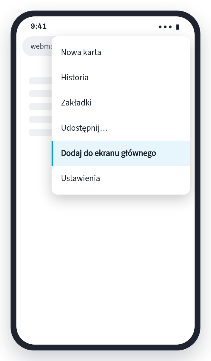 Diagram: Android browser menu with Add to home screen selected